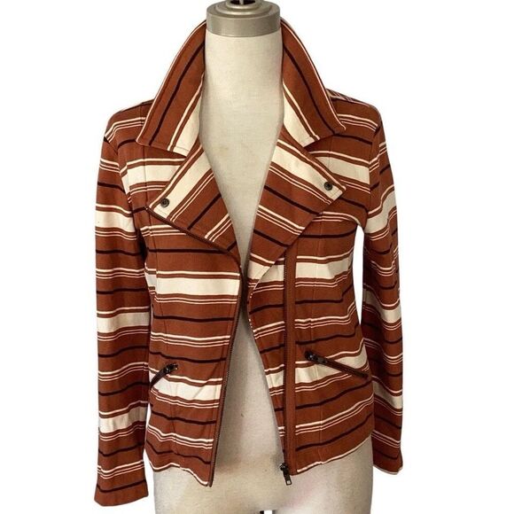 Saltwater Luxe Anthropologie Striped Zip Moto Jacket Women’s Medium Cotton - Picture 2 of 7